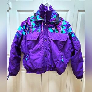 Vtg St John's Bay Women's Purple Wind Breaker Ski  Jacket Tribal Medium 80s-90s